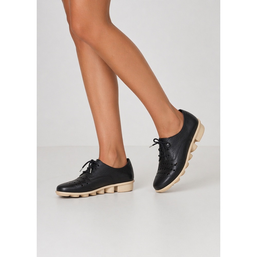 Arche Lomage Black Leather Lagenlook Lace Up Wavy Platform Shoes 40 EU 10